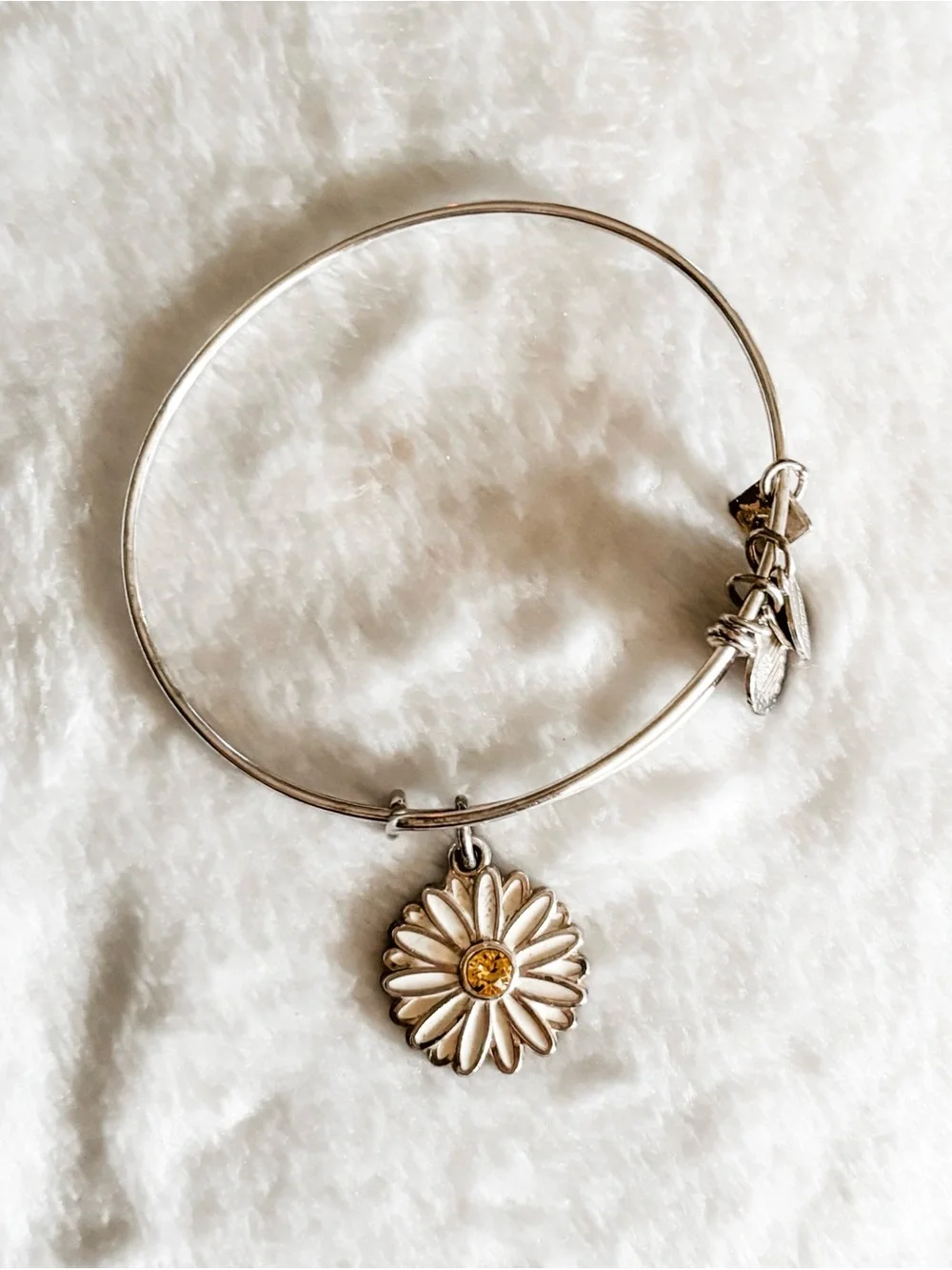 Alex and Ani Daisy Charm Bangle - White with Yellow Center - Silver